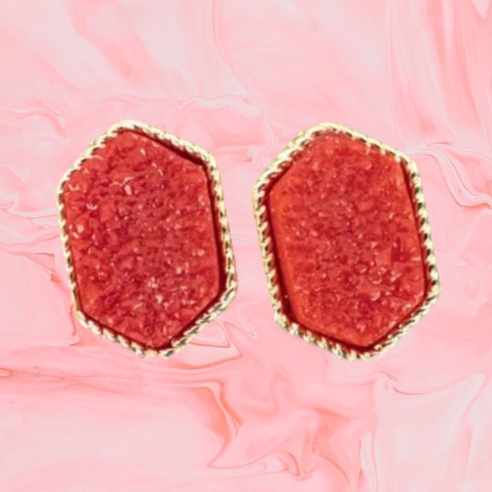 Red Druzy Post Earring